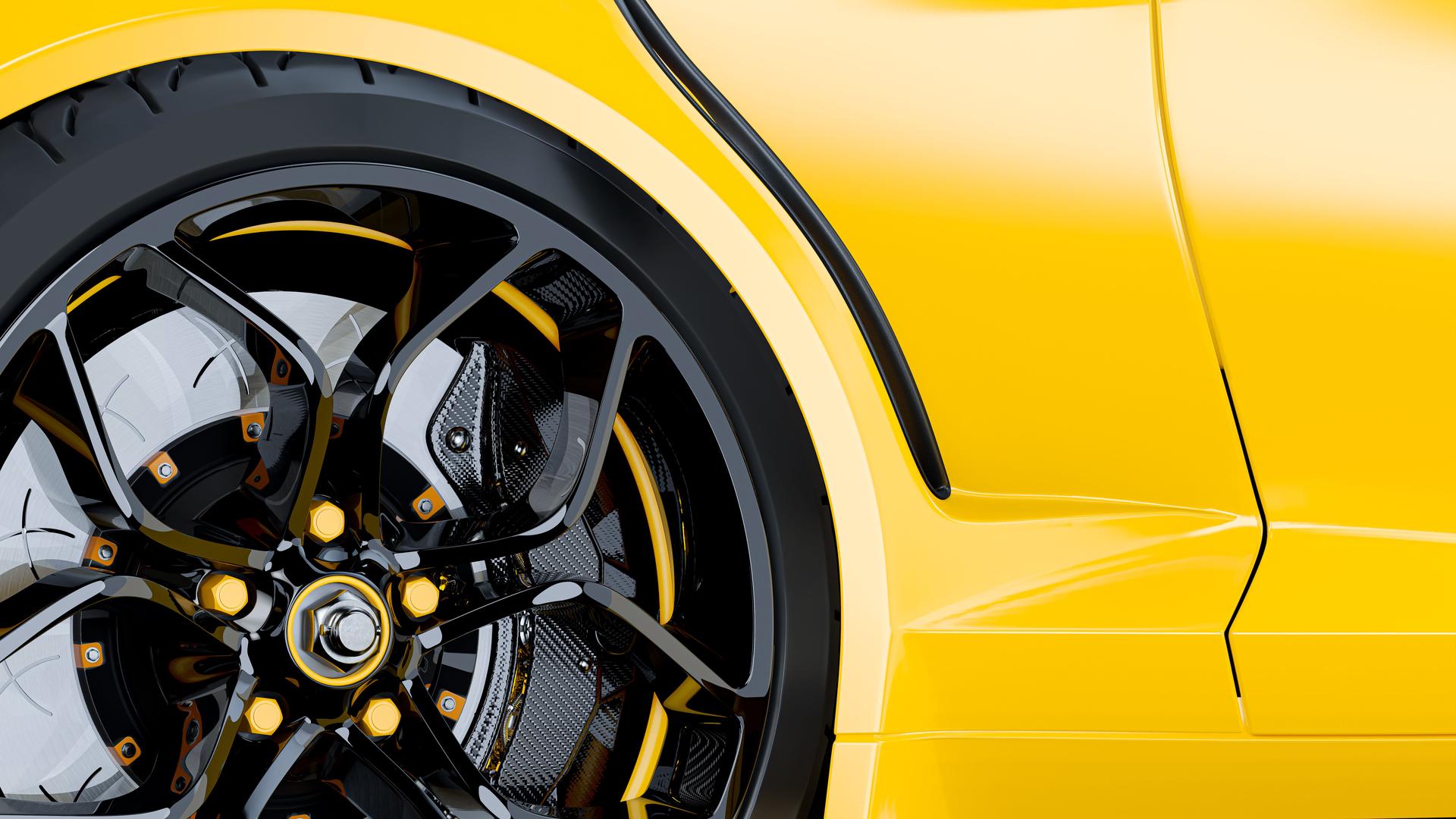 Yellow sport car Close-Up.